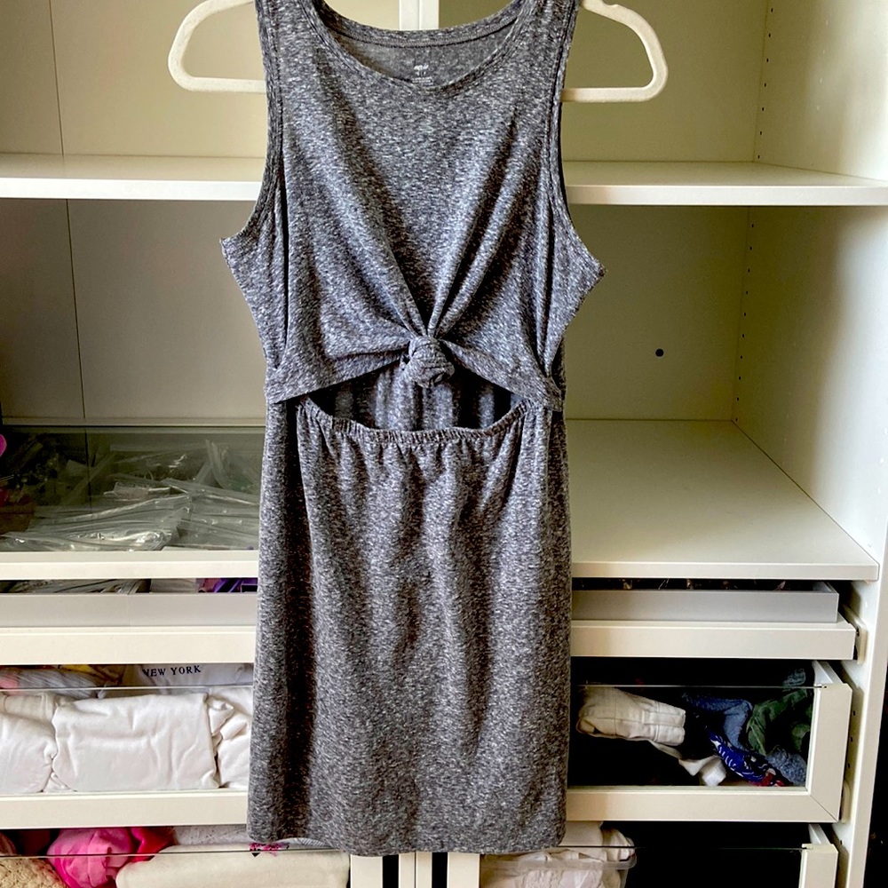 Aries soft cotton scoopneck tank dress with tie front and connected skirt